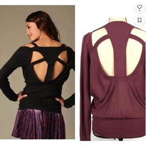 Free People Thin Knit Pullover Sweater Top Women's Size Small Cut Out Balloon Sl